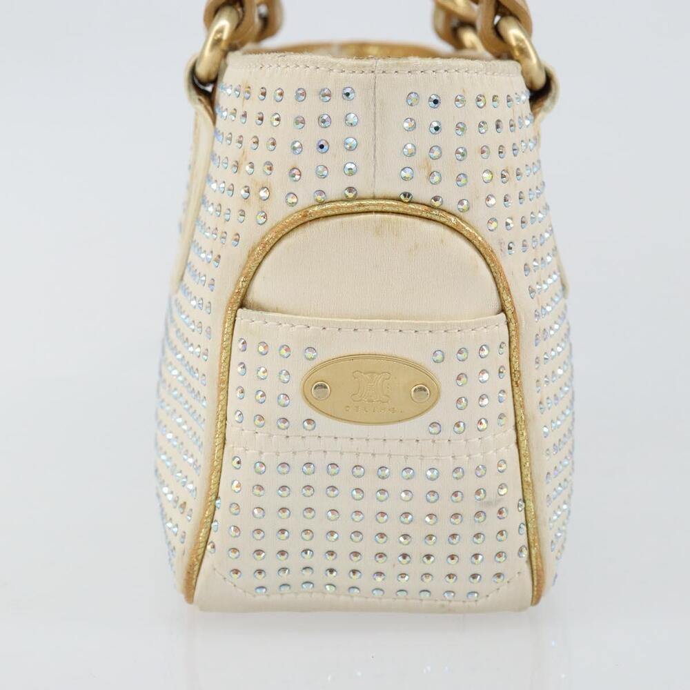 CELINE Hand Bag Satin Beige Gold Auth gh992 - Picture 4 of 16